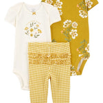Conjunto de 3 piezas - pequeños personajes - flores - amarillo