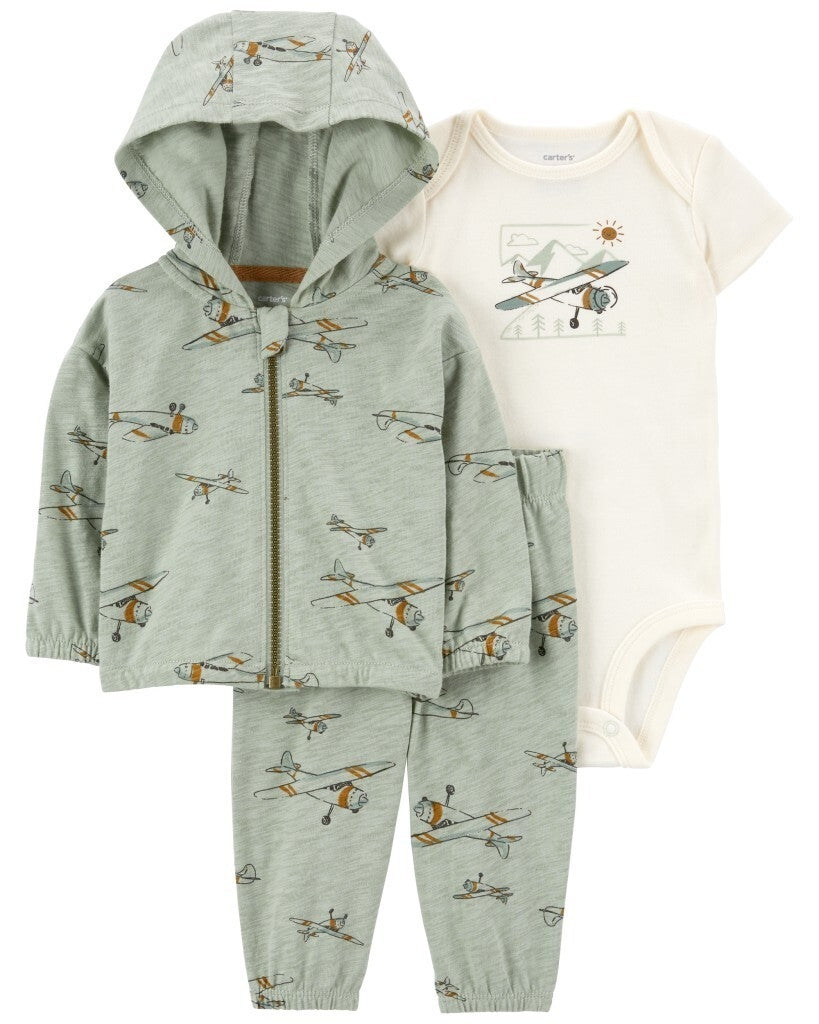Conjunto de 3 piezas con chaqueta - Avión - Verde