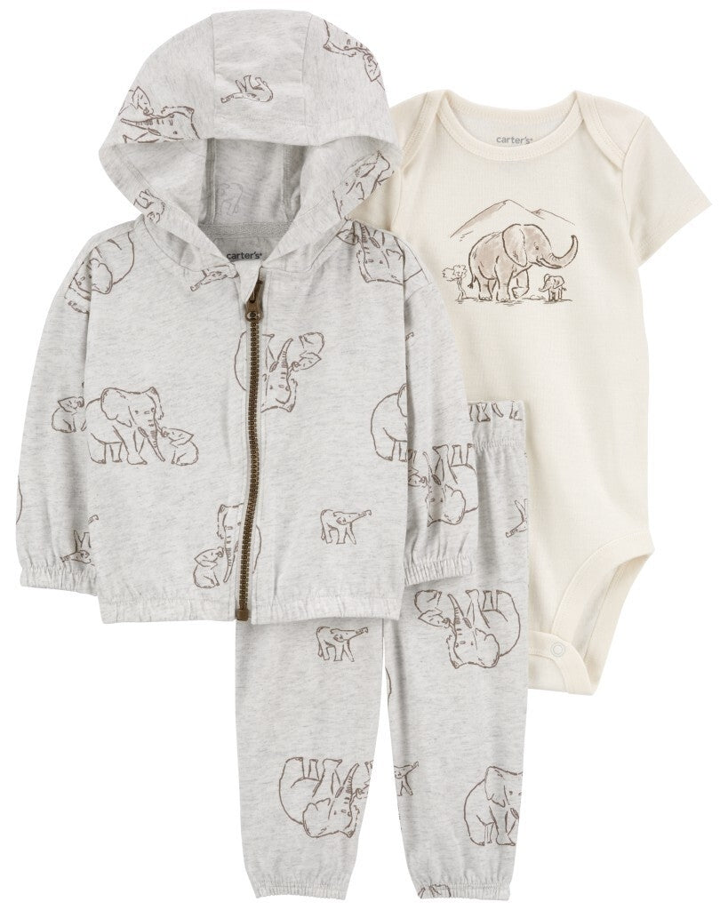 Conjunto de 3 piezas con chaqueta - Elefantes - Gris