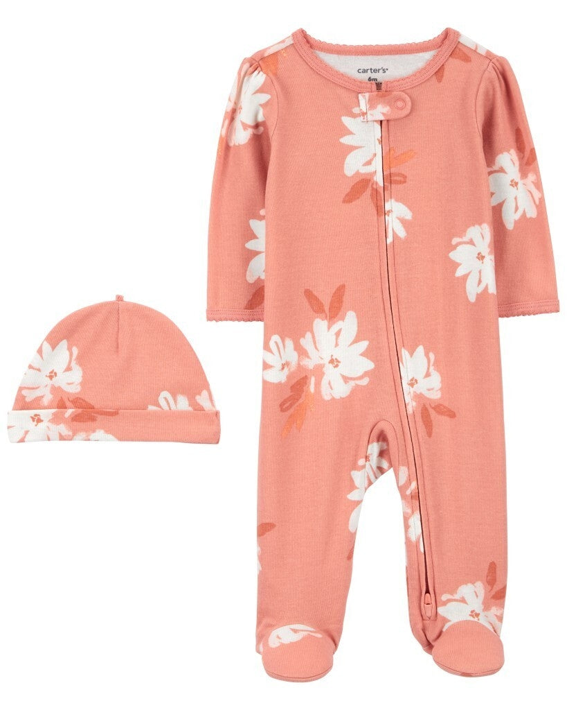 Paquete de Mamelucos con Cierre Doble y Gorro - Estampado Flores