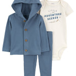 Conjunto de 3 piezas con chaqueta - "Little Adventure Seeker" - Azul