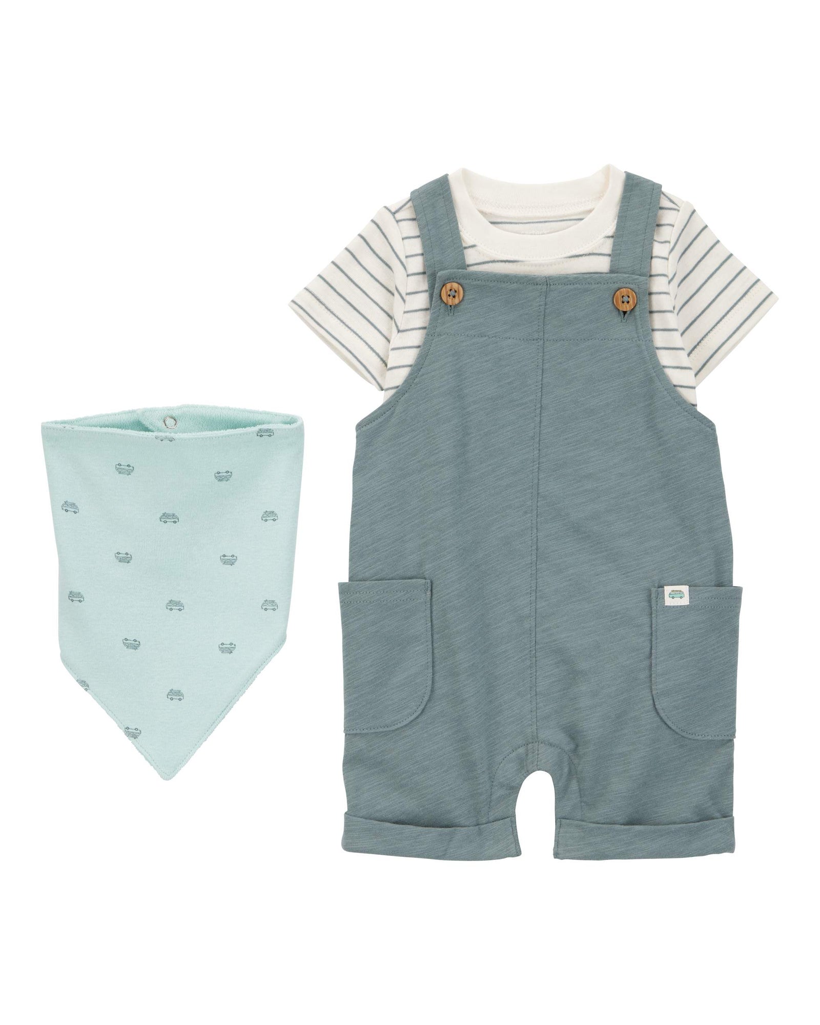 Conjunto de 3 piezas overol corto - Azul