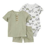 Conjunto de 3 piezas con shorts - Verde