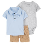 Conjunto de 3 piezas con shorts - Polo - Azul