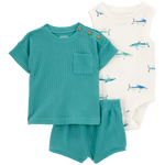 Conjunto de 3 piezas con shorts - Tiburón
