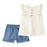 Conjunto de 2 piezas camisa y shorts estilo chambray