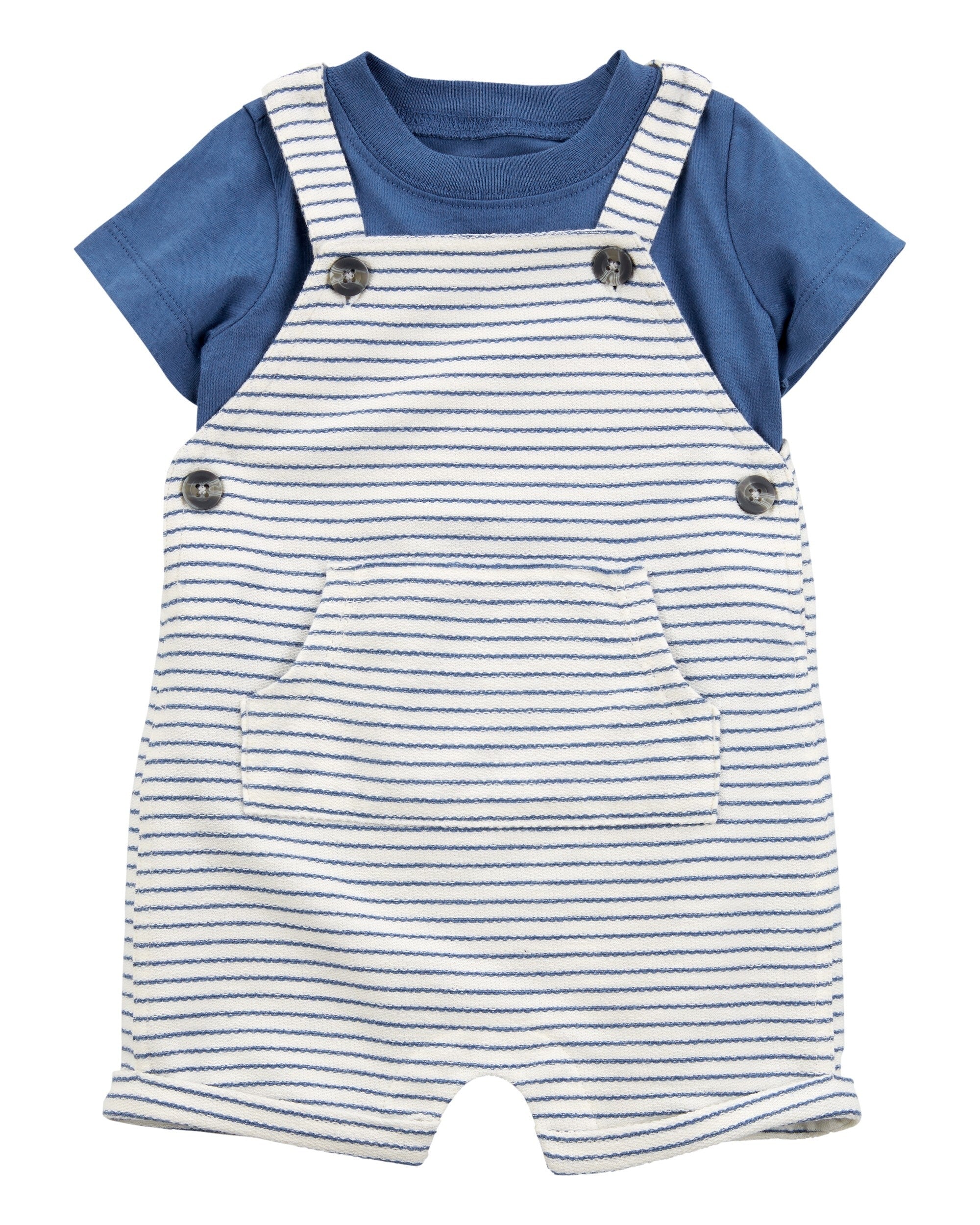 Conjunto de 2 piezas camisa y overol corto - Rayas - Azul/Blanco