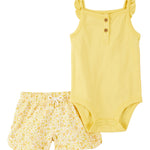 Conjunto de 2 piezas pañalero sin mangas y shorts - Amarillo