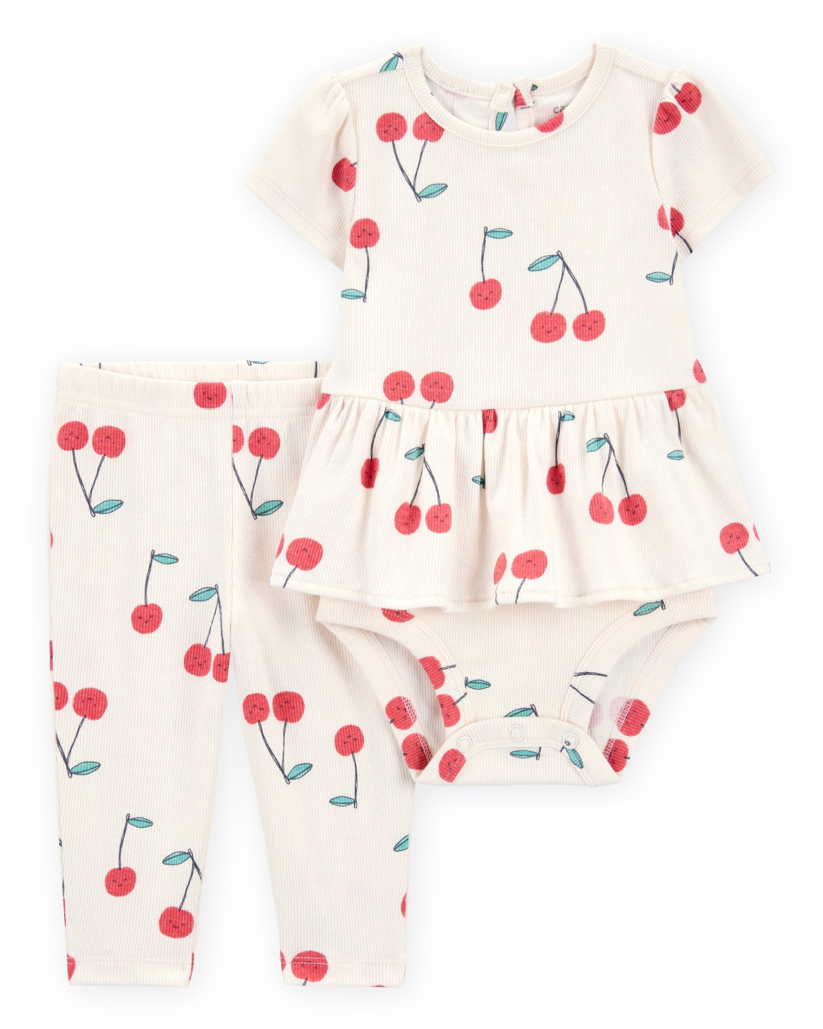 Conjunto de 2 piezas pañalero peplum y pantalón - Cerezas