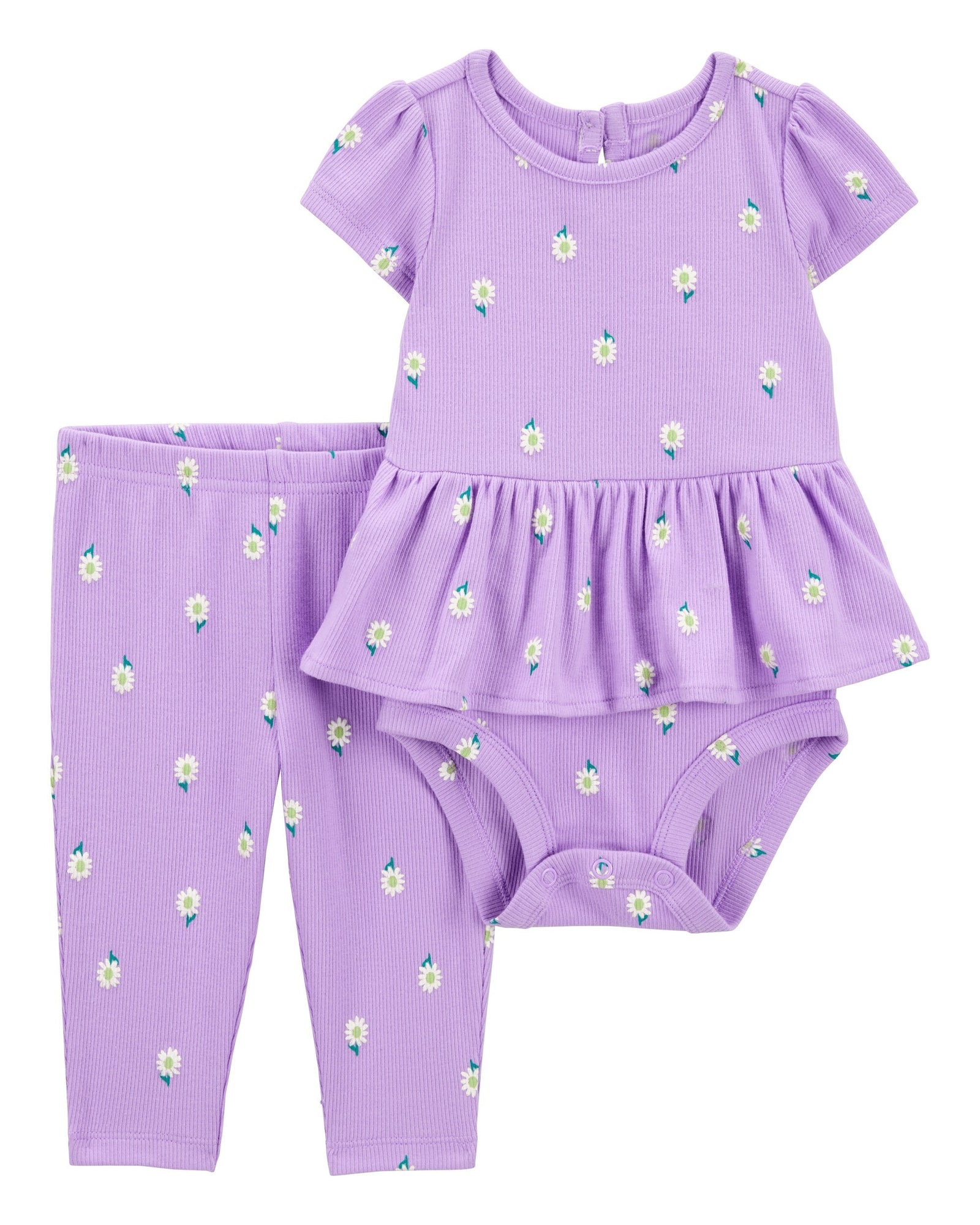 Conjunto de 2 piezas pañalero peplum y pantalón - Flores
