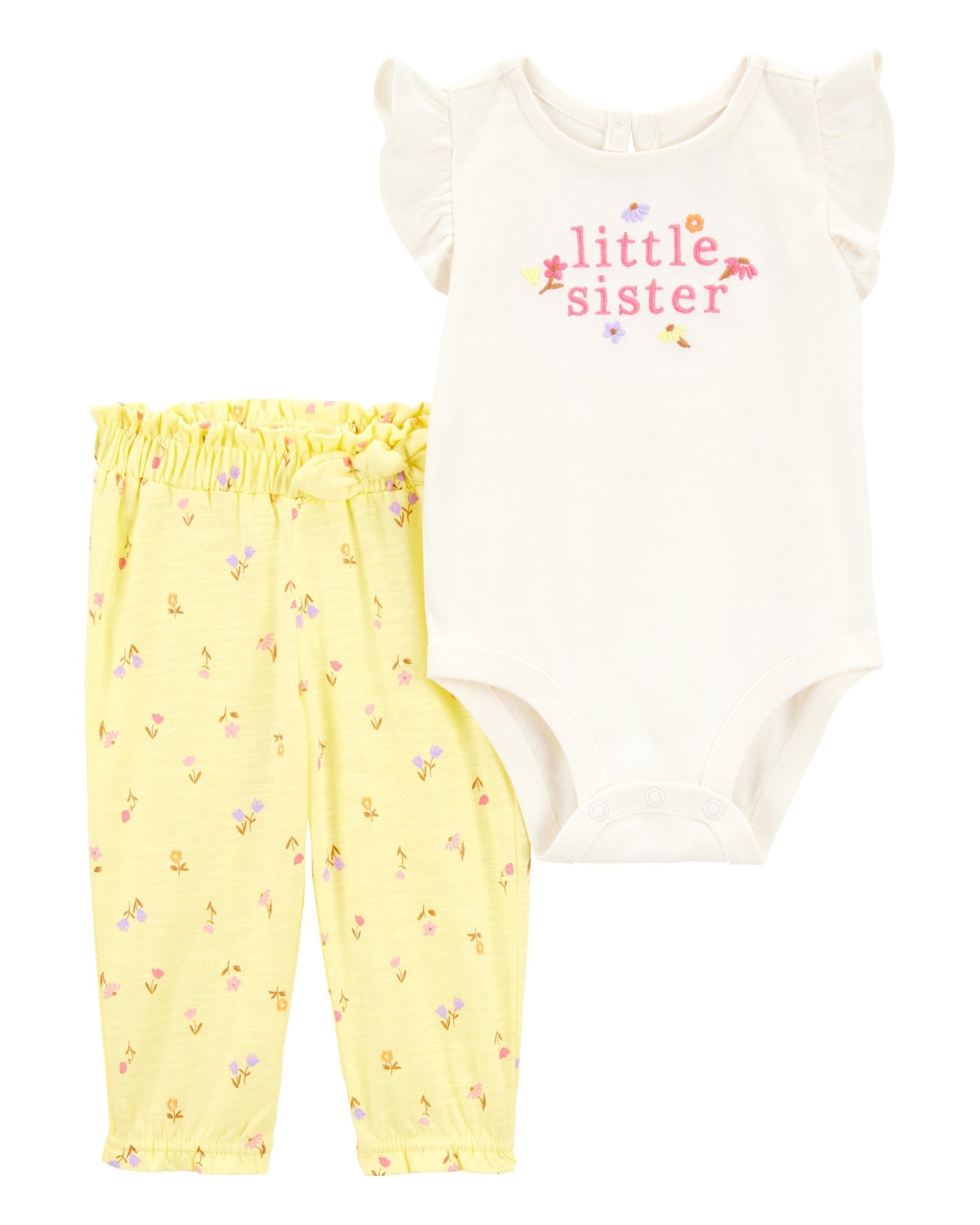Conjunto de 2 piezas pañalero y pantalón - Little Sister - Amarillo