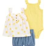 Conjunto de 3 piezas con shorts - Soles - Amarillo
