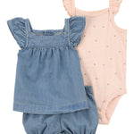 Conjunto de 3 piezas estilo chambray - Rosado