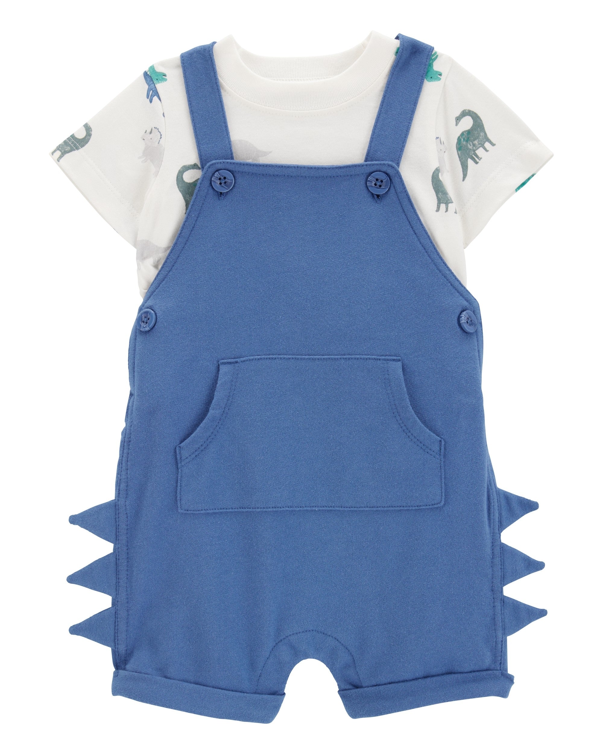 Conjunto de 2 piezas overol corto - Dinosaurio - Azul