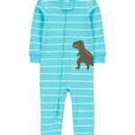 Pijama 100% Algodón De Ajuste Perfecto - Dinosaurio - Rayas - Turquesa