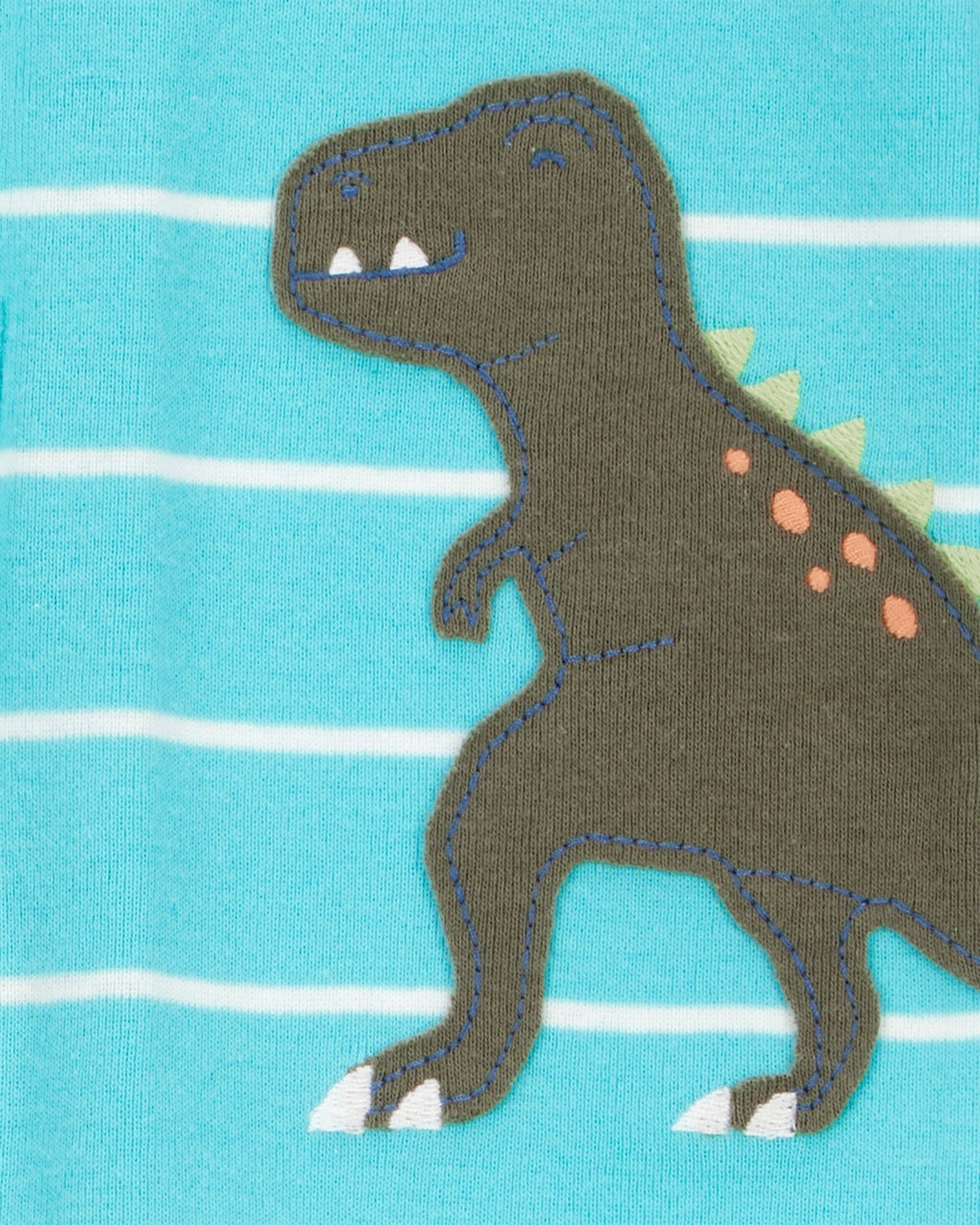Pijama 100% Algodón De Ajuste Perfecto - Dinosaurio - Rayas - Turquesa