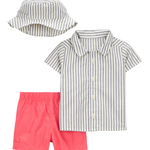 Conjunto de 3 piezas camisa de botones y shorts