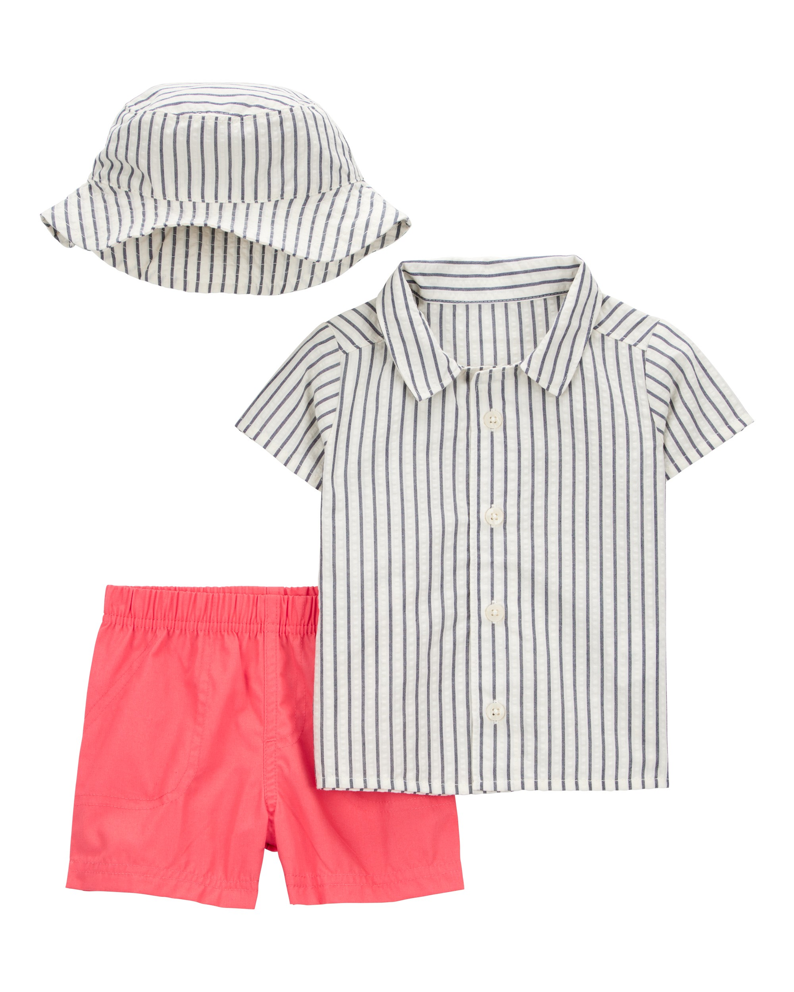 Conjunto de 3 piezas camisa de botones y shorts