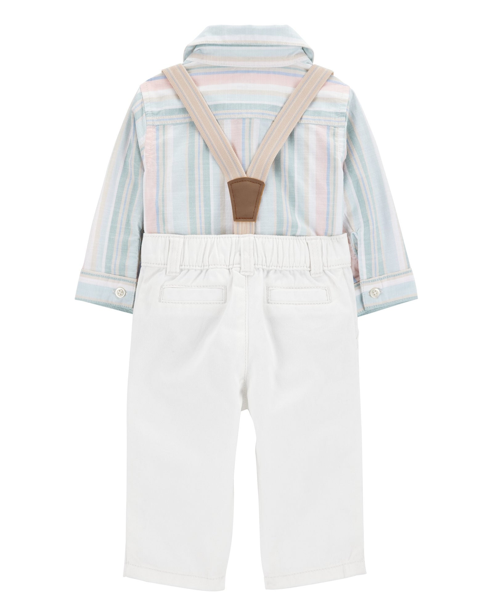 Conjunto de 3 piezas pañalero de botones y pantalón con tirantes