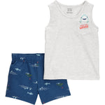 Conjunto de 2 piezas camisa y shorts - Tiburón - Azul