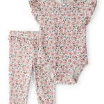 Conjunto de 2 piezas pañalero y pantalón - Flores