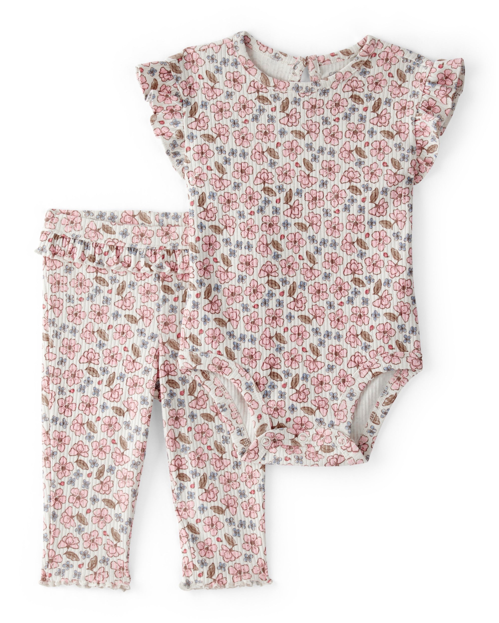 Conjunto de 2 piezas pañalero y pantalón - Flores