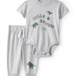 Conjunto de 2 piezas pañalero y pantalón - Dinosaurio - Gris