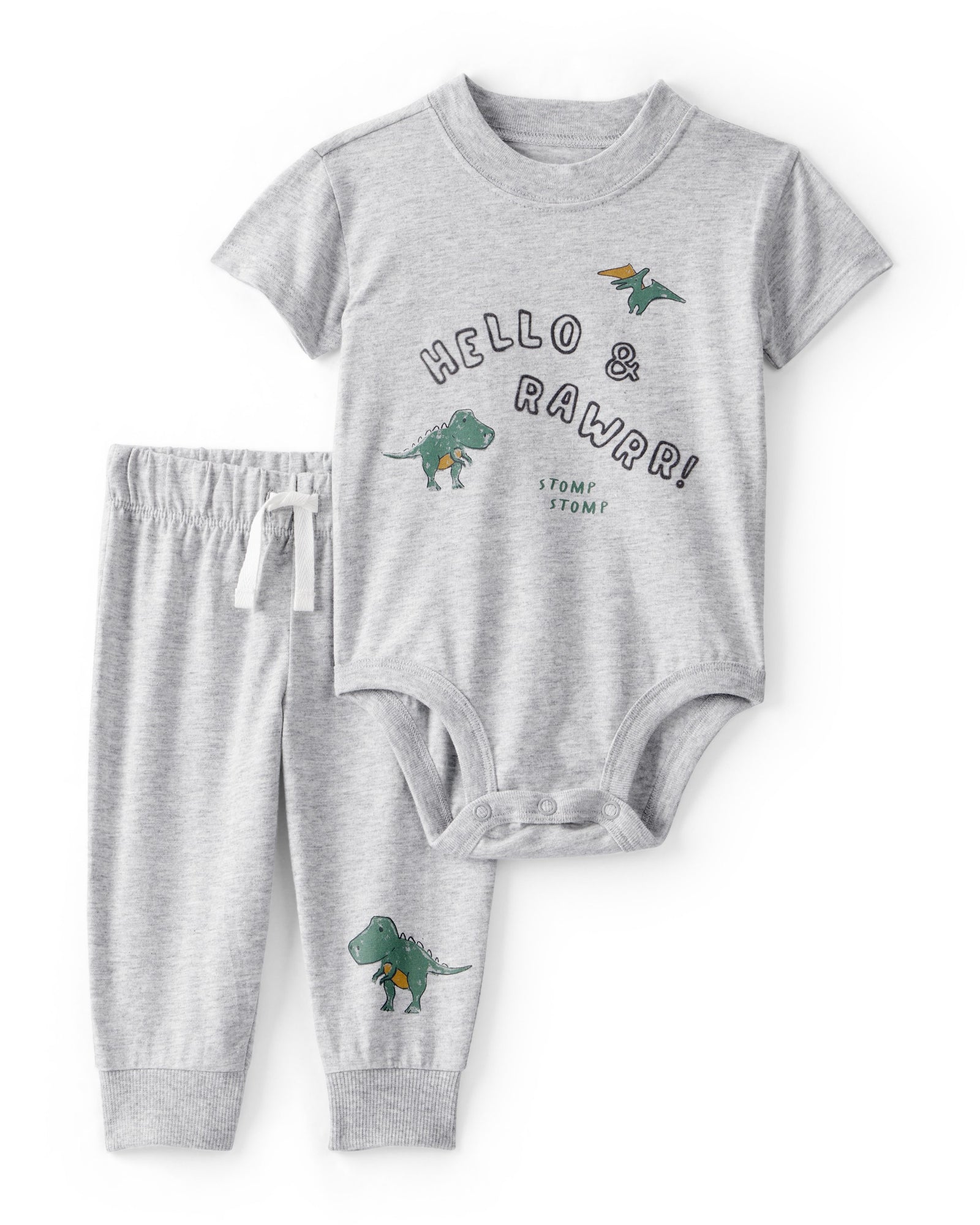 Conjunto de 2 piezas pañalero y pantalón - Dinosaurio - Gris