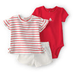 Conjunto De 3 Piezas - Pañalero y Playera De Manga Corta - Rojo