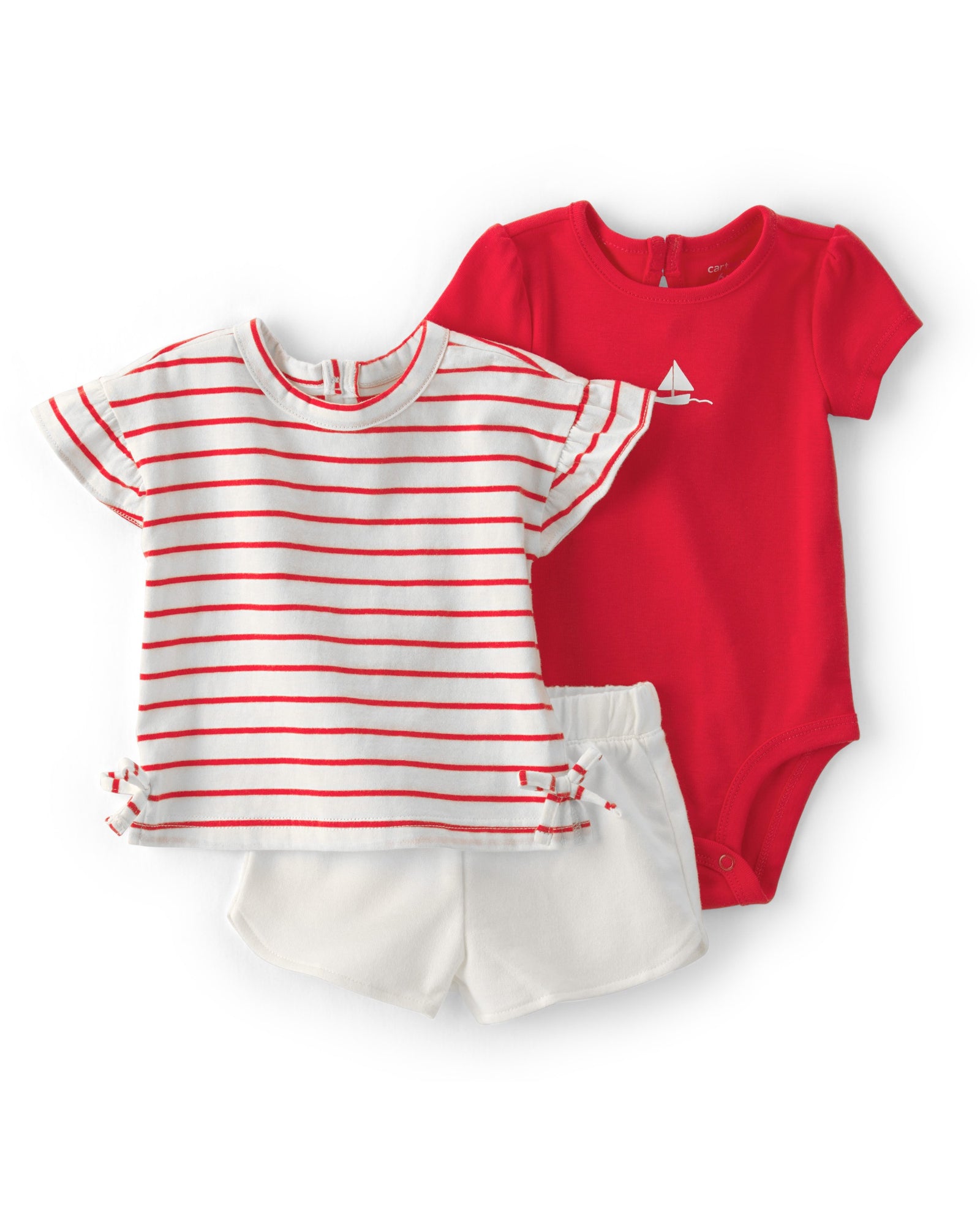 Conjunto De 3 Piezas - Pañalero y Playera De Manga Corta - Rojo