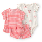 Conjunto de 3 piezas con shorts - camión de helados - rosados