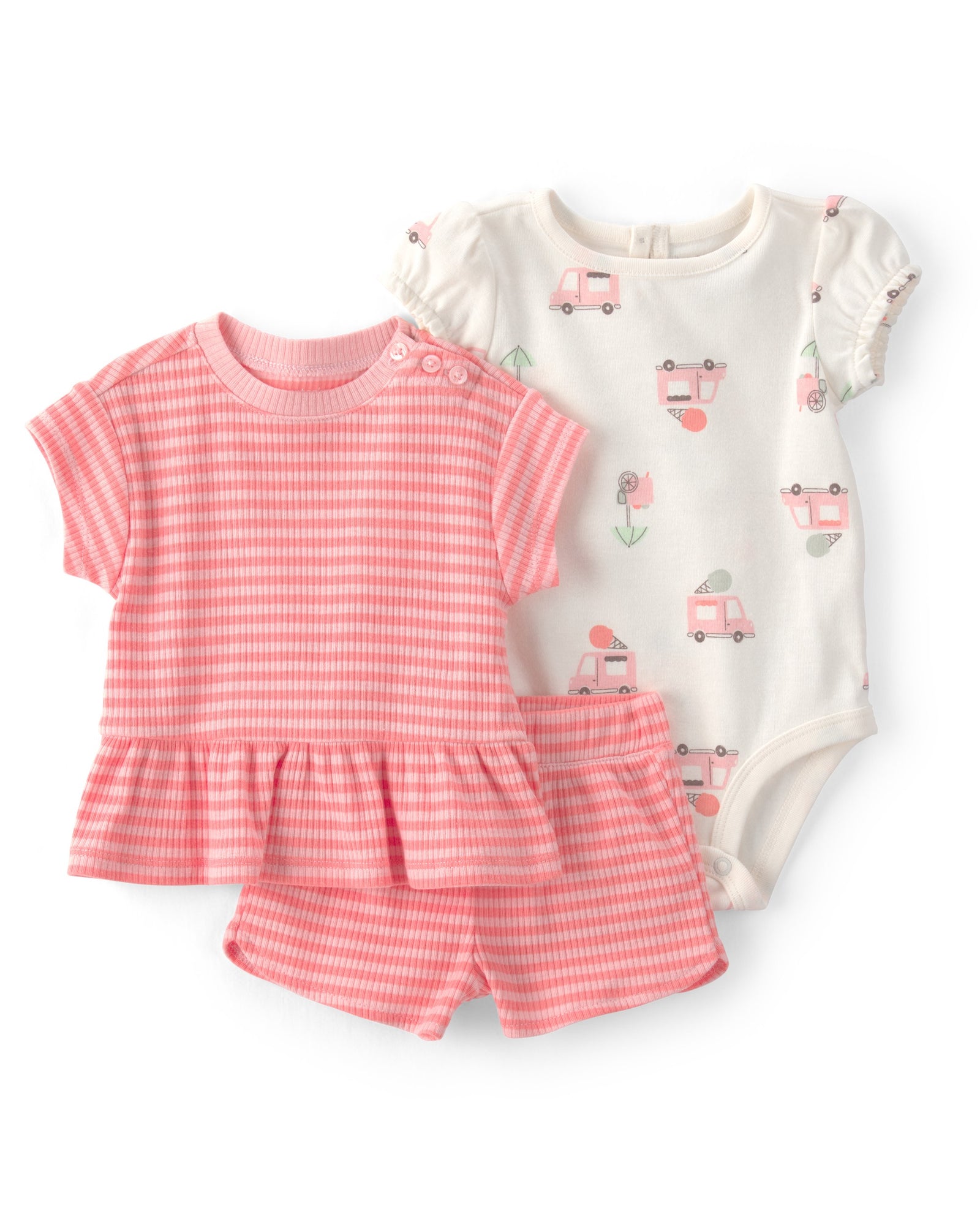 Conjunto de 3 piezas con shorts - camión de helados - rosados