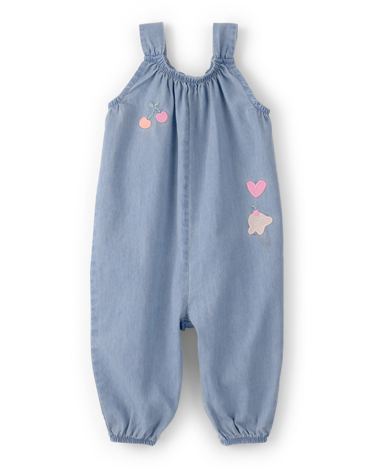 Jumpsuit Sin Mangas De Chambray Con Bordados - Azul