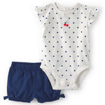 Conjunto de Pañalero y Short de Cerezas y Lunares - Blanco/Azul