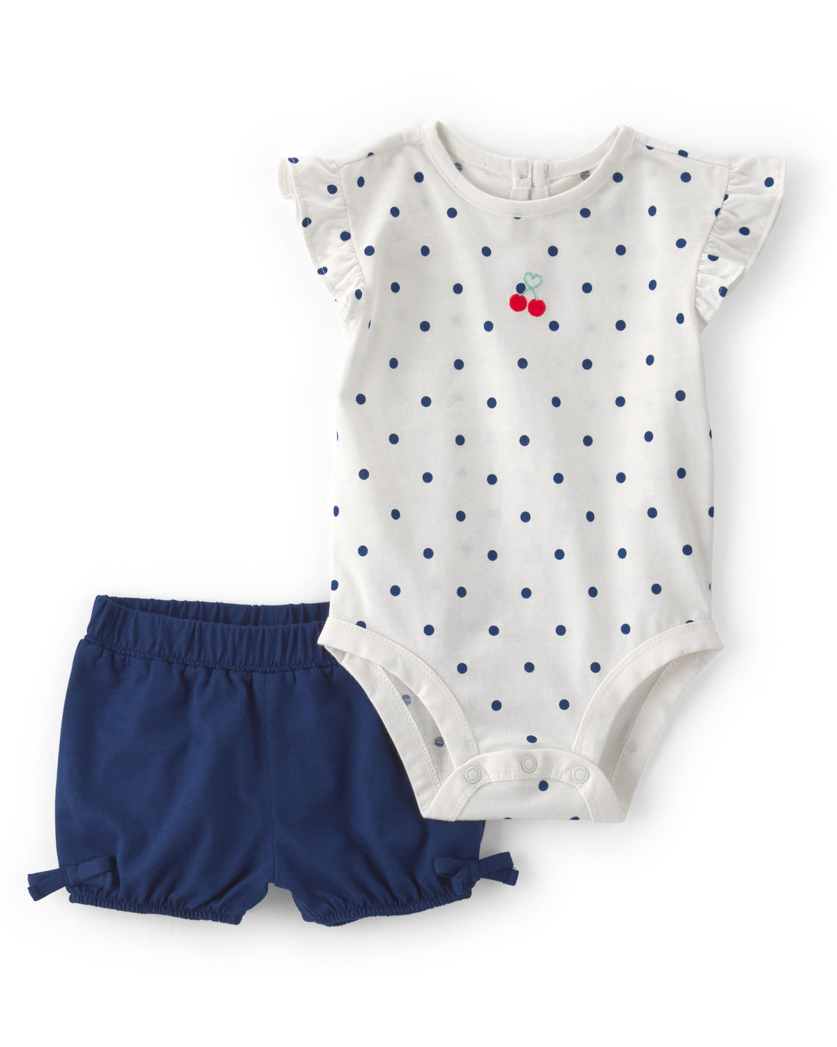 Conjunto de Pañalero y Short de Cerezas y Lunares - Blanco/Azul