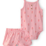 Conjunto de Pañalero Sin Mangas y Short Floral - Rosado