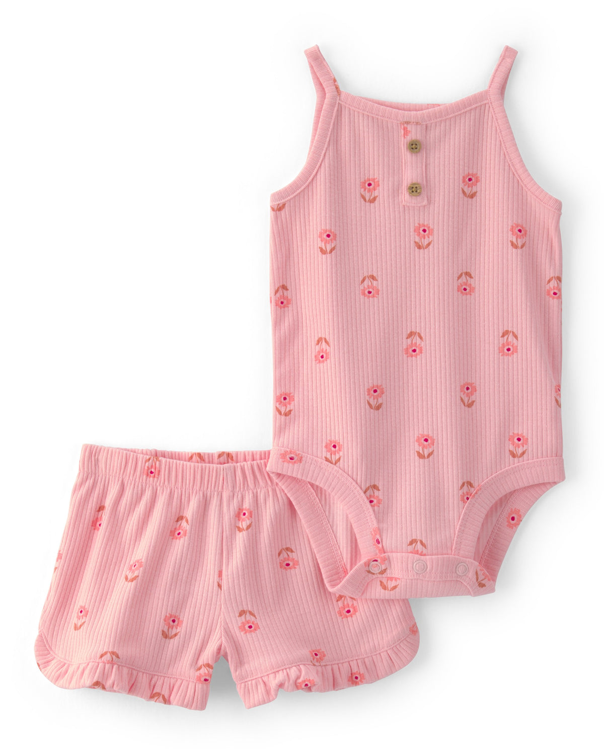 Conjunto de Pañalero Sin Mangas y Short Floral - Rosado