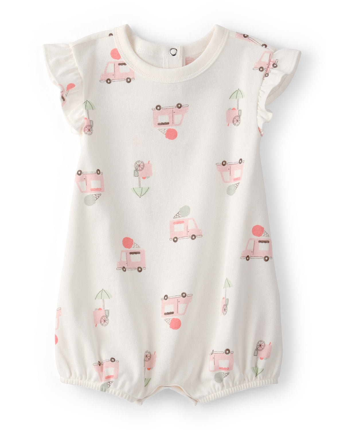 Romper De Manga Corta Con Camiones De Helado - Blanco