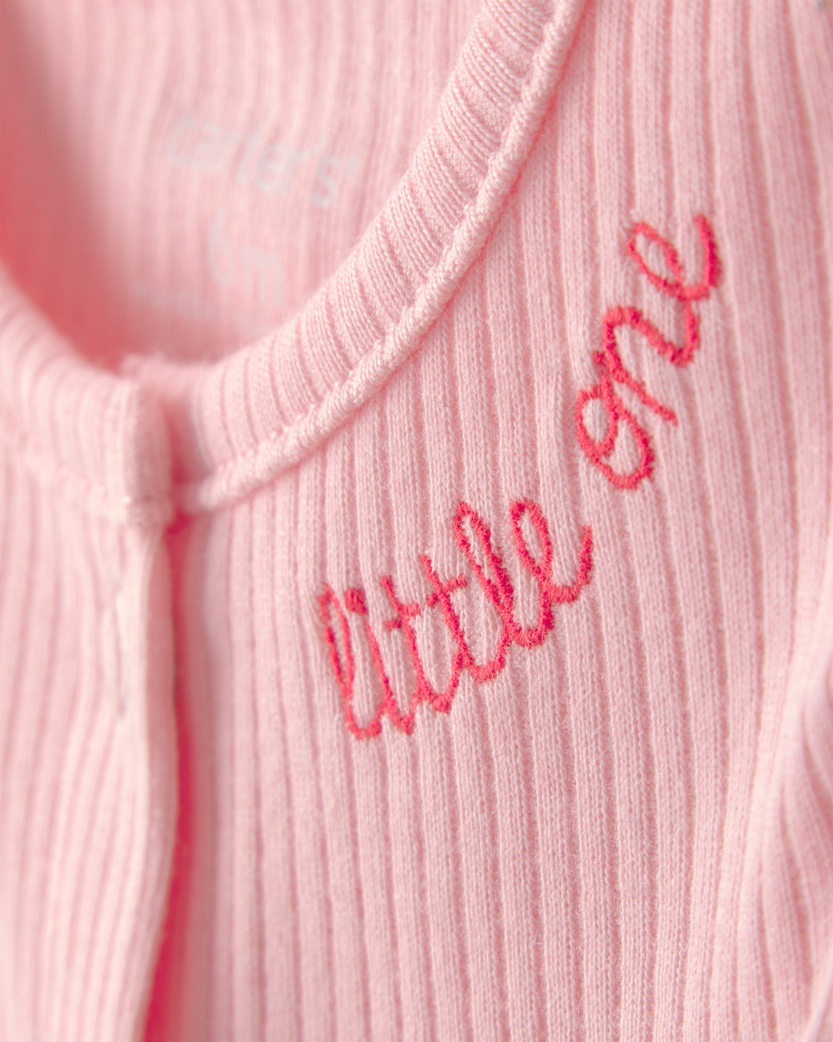 Romper De Manga Corta A Canalé De Algodón - Rosa
