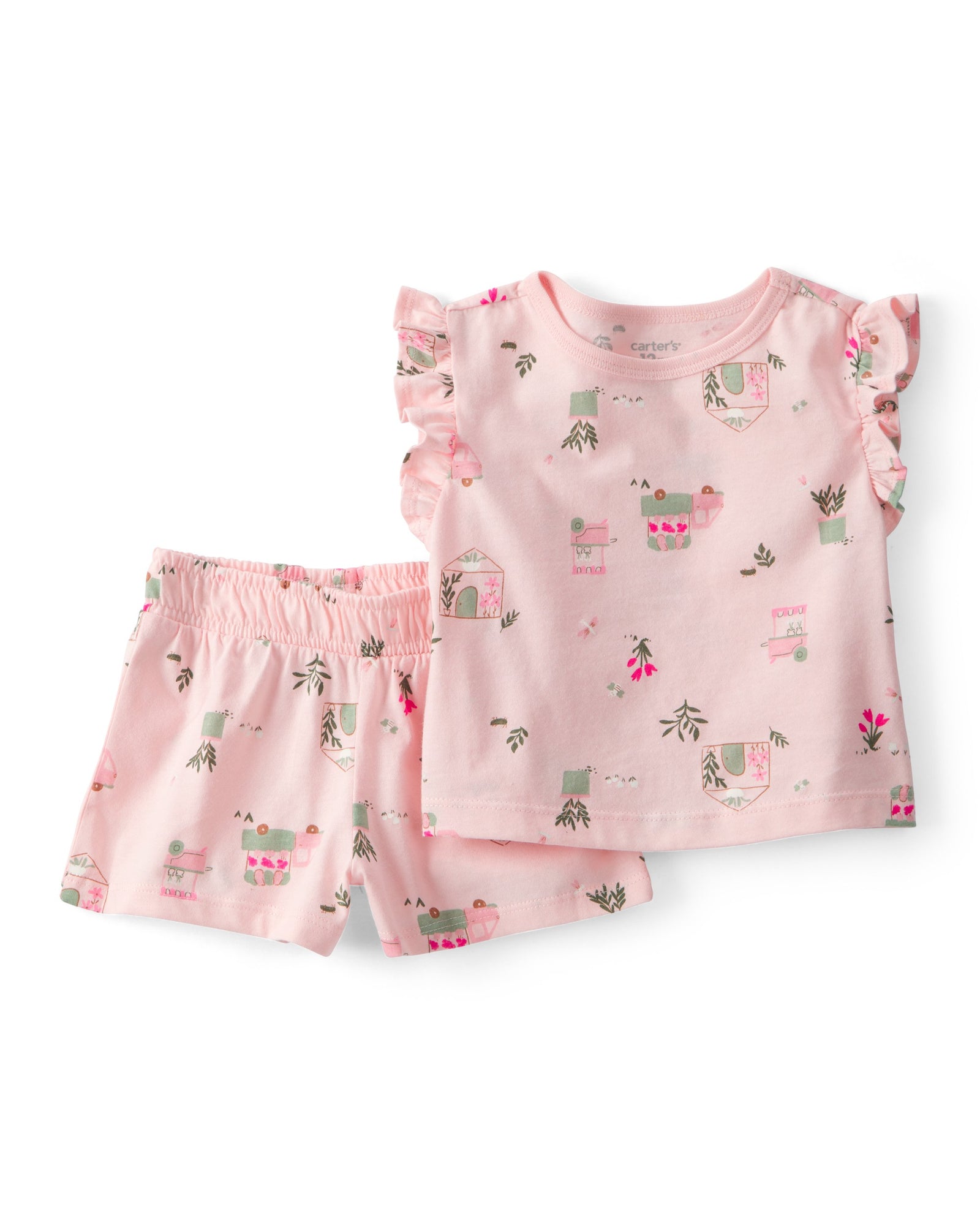 Conjunto de 2 piezas camisa y shorts - camión de flores - rosados