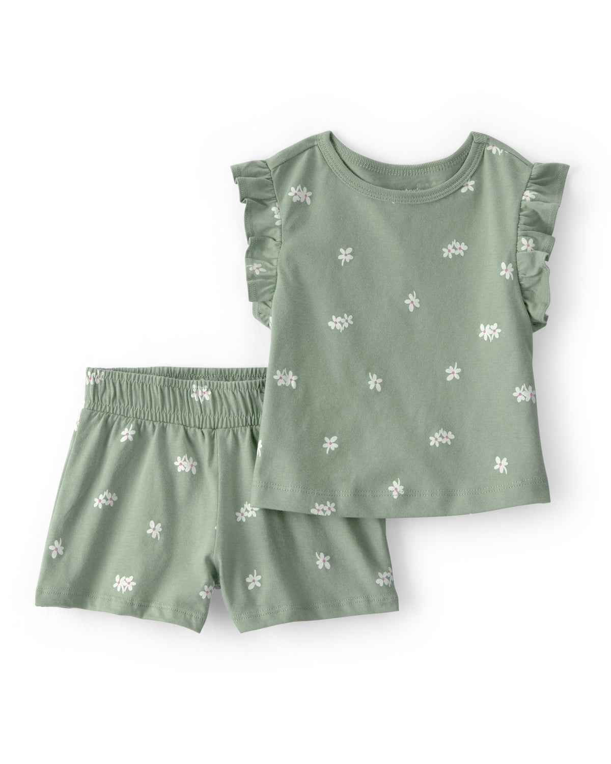 Conjunto De 2 Piezas De Playera Y Short Floral Verde - Multi