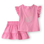 Conjunto De 2 Piezas De Playera Y Falda Floral Rosa - Multi