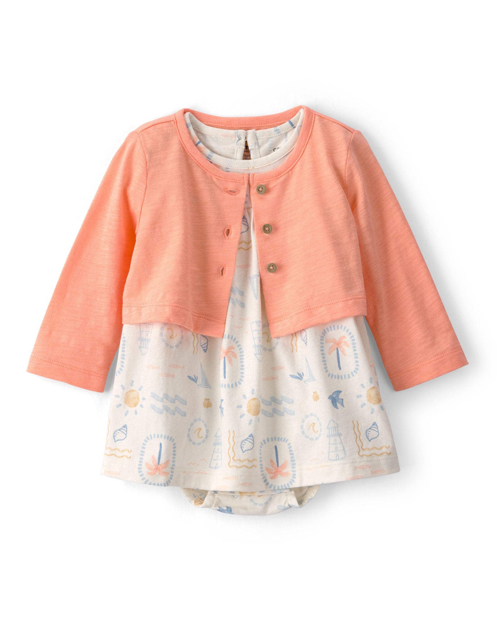 Conjunto De 2 Piezas Cárdigan Y Vestido Cubrepañal Tropical - Multi
