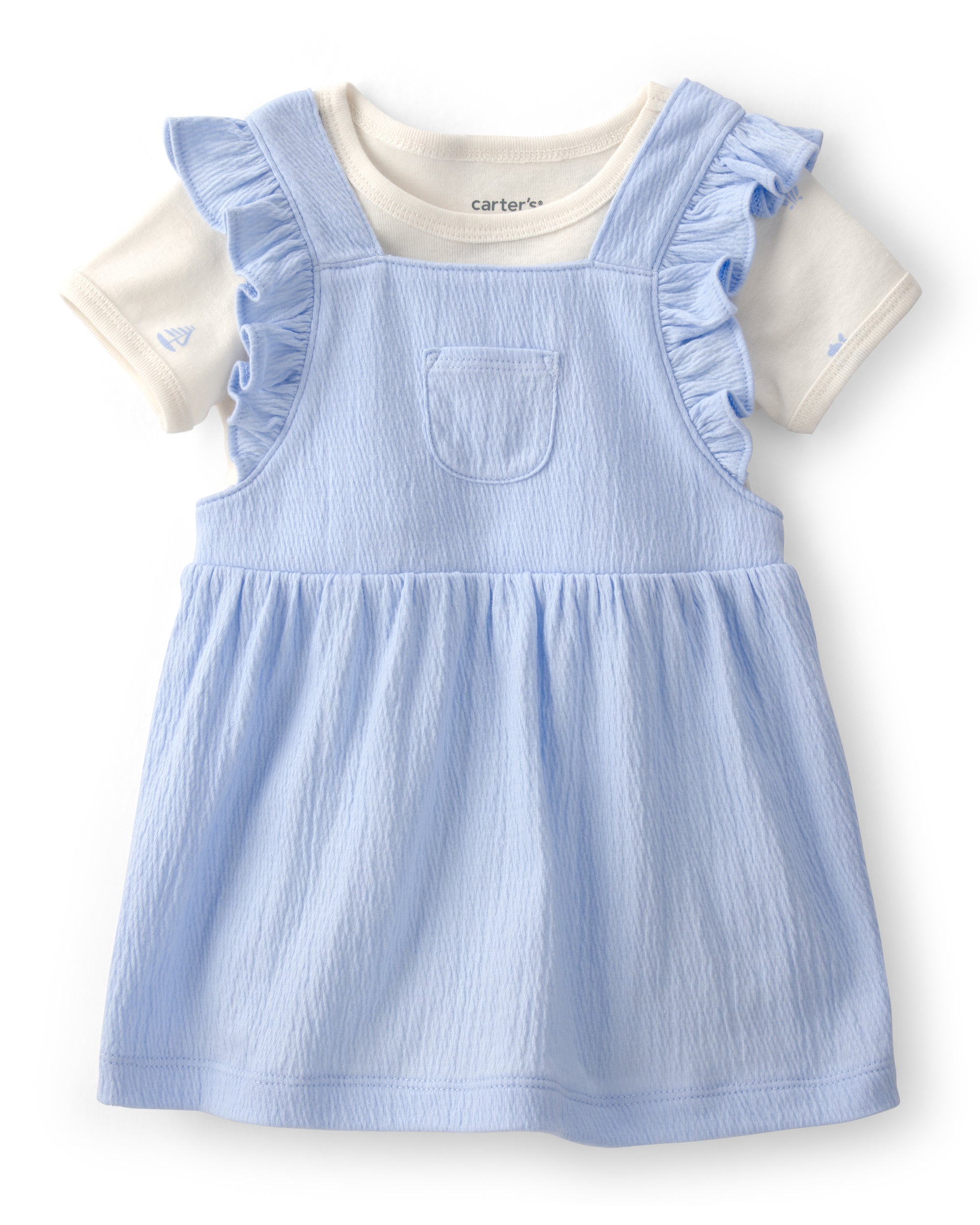 Conjunto De 2 Piezas Con Vestido Tipo Overol - Azul