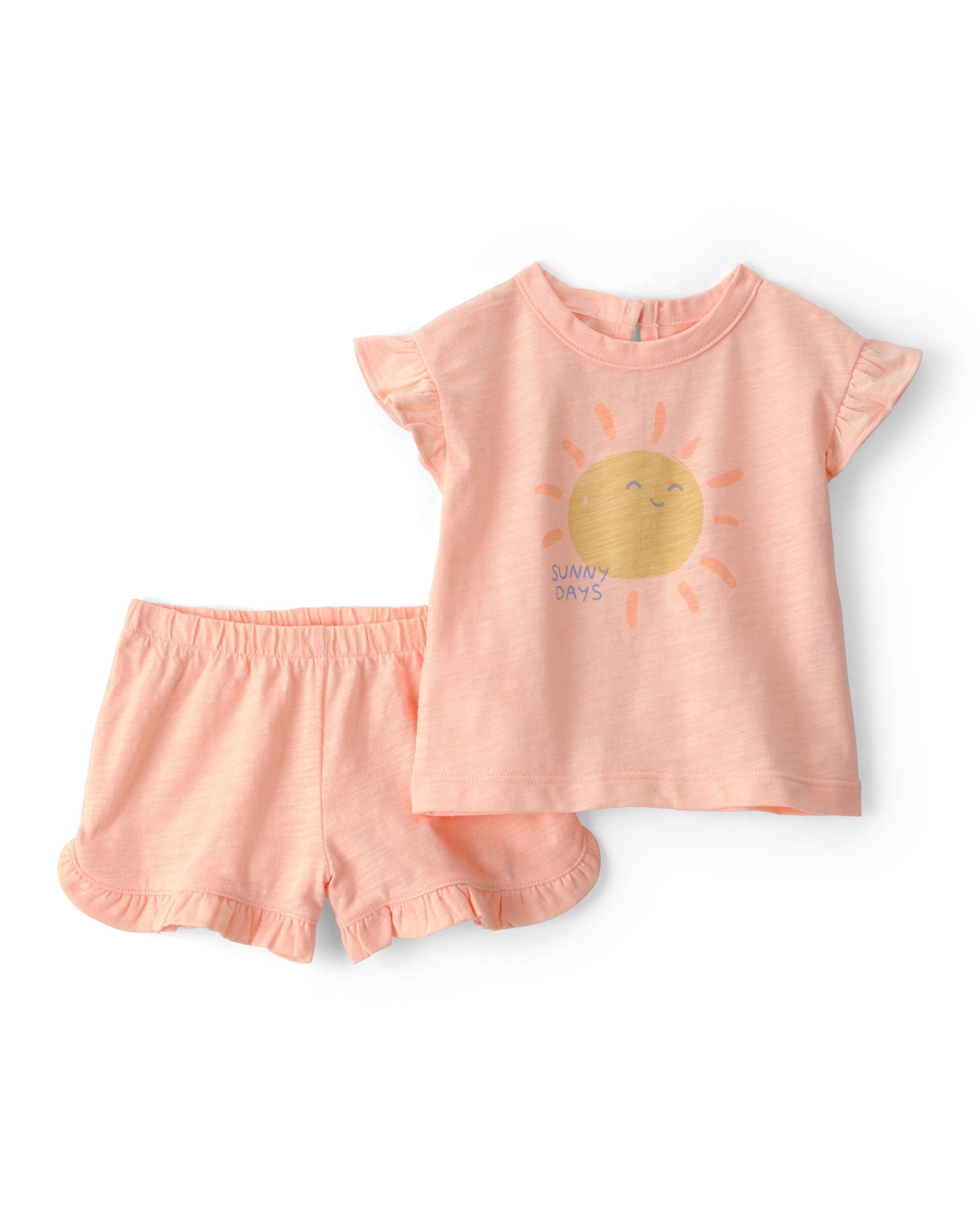 Conjunto De 2 Piezas Con Playera Y Short Estampado Verano - Naranja