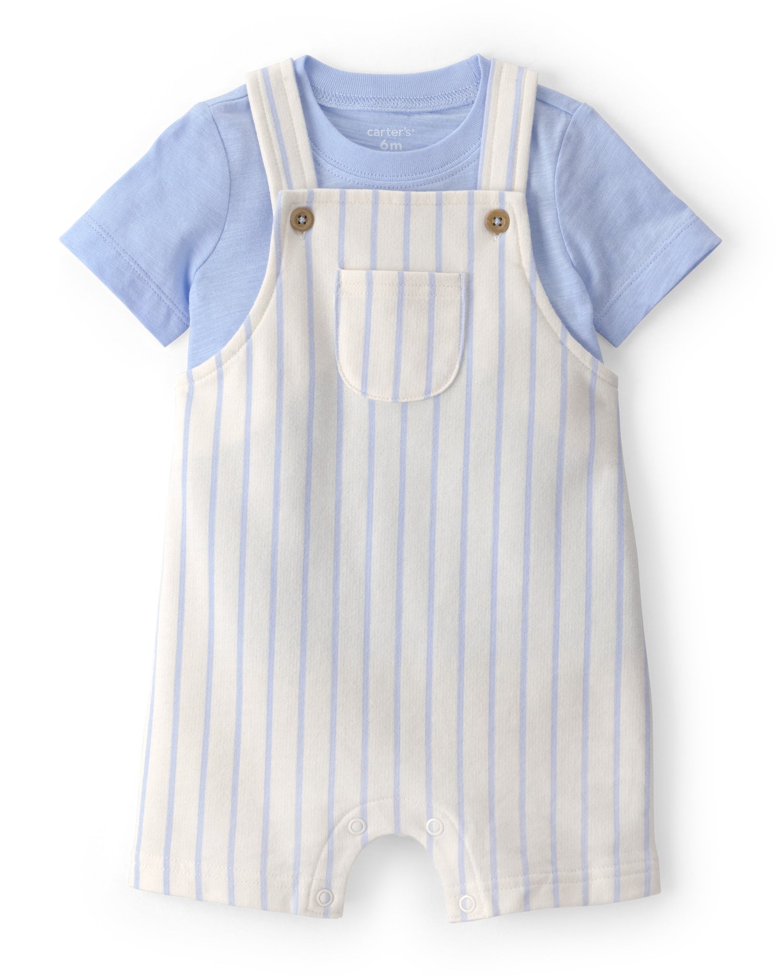 Conjunto De 2 Piezas Con Overol A Rayas - Azul