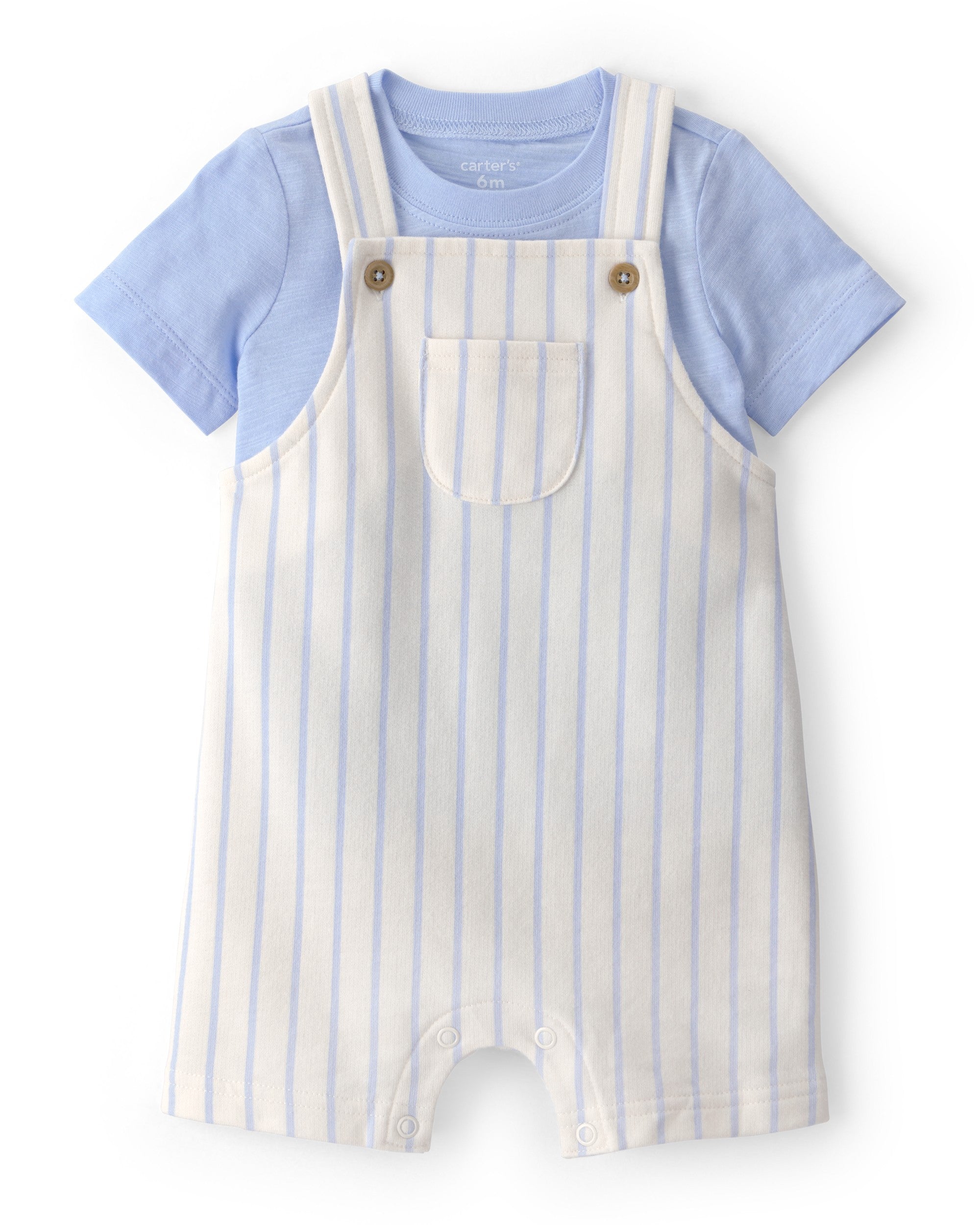 Conjunto De 2 Piezas Con Overol A Rayas - Azul