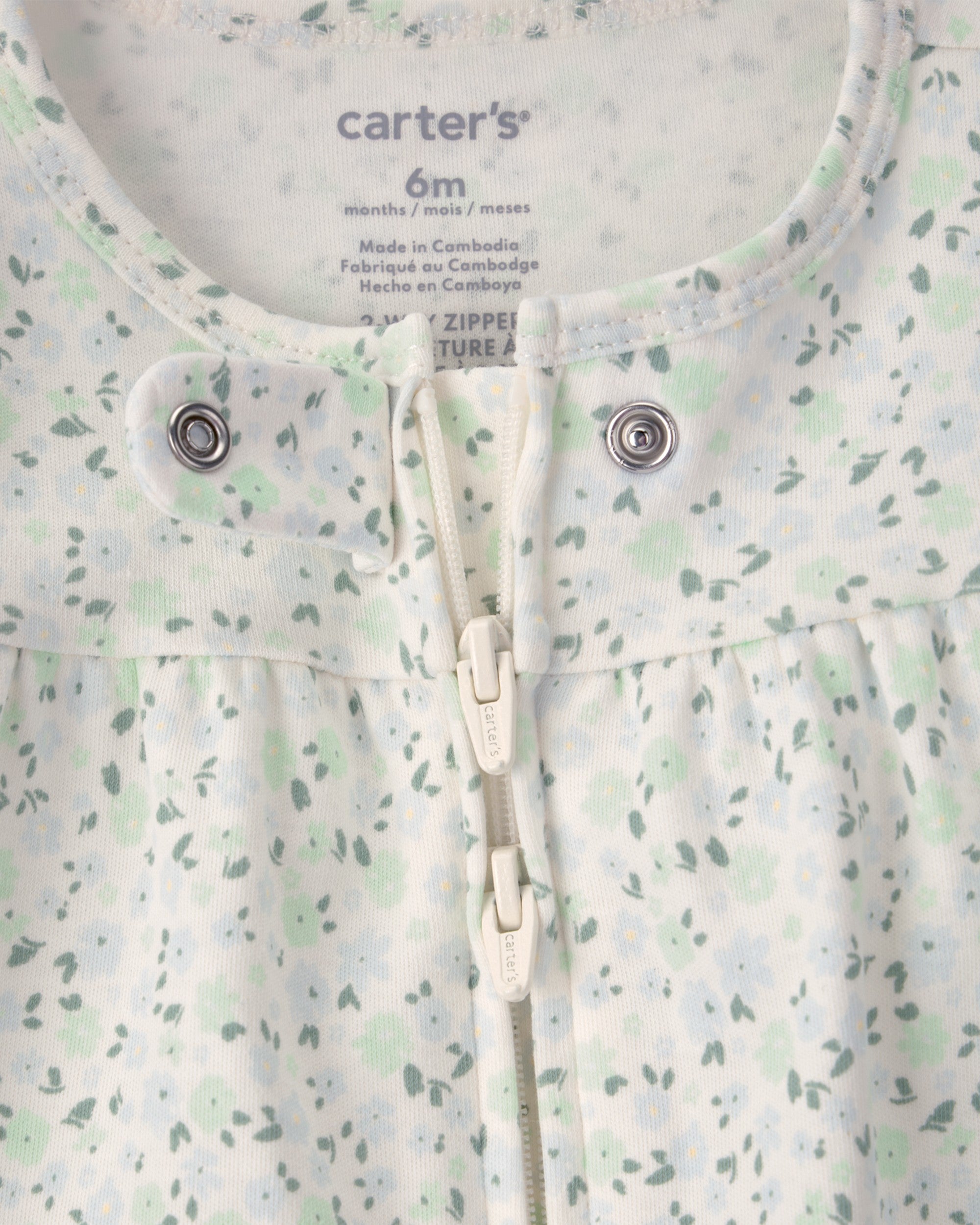 Mameluco 100% Algodón Cierre Doble Y Estampado Floral - Verde