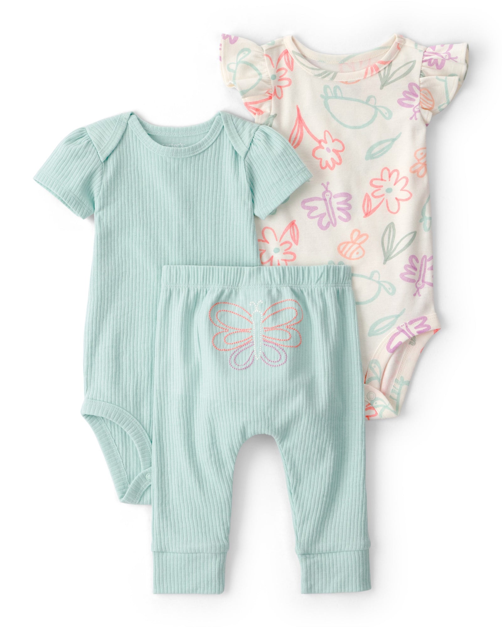 Conjunto de 3 piezas - pequeños personajes - mariposa - azul