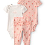 Conjunto de 3 piezas pañalero y pantalón - Flores - Rosado
